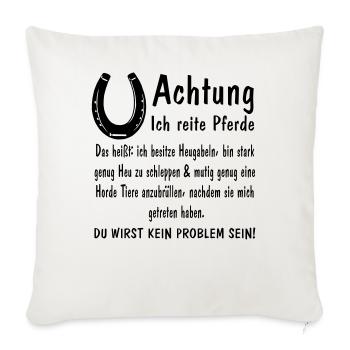 Achtung ich reite Pferde Heugabeln stark mutig - Sofakissenbezug 45 x 45 cm - Naturweiß  - Vorne