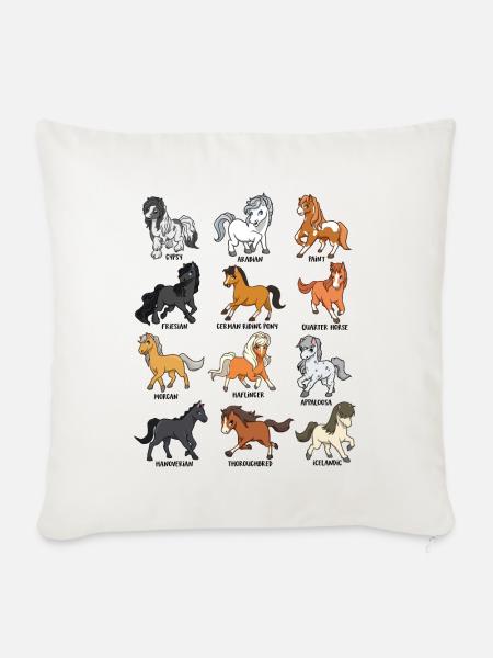 Cartoon Kawaii Pferde - Pferdemotiv - Sofakissenbezug 45 x 45 cm - Naturweiß