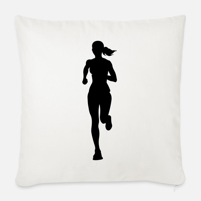 Marathonläuferin Frau Laufen Silhouette - Sofakissenbezug 45 x 45 cm - Naturweiß 
