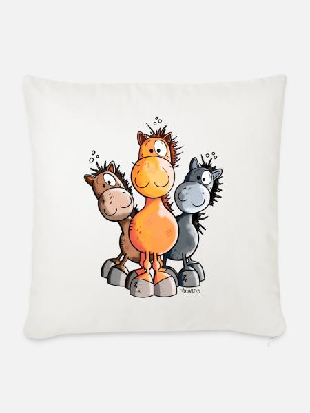 Süßes Pferde Trio - Sofakissenbezug 45 x 45 cm - Naturweiß