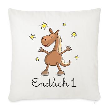 Pferd "Endlich 1." Erster Geburtstag - Sofakissenbezug 45 x 45 cm - Naturweiß  - Vorne