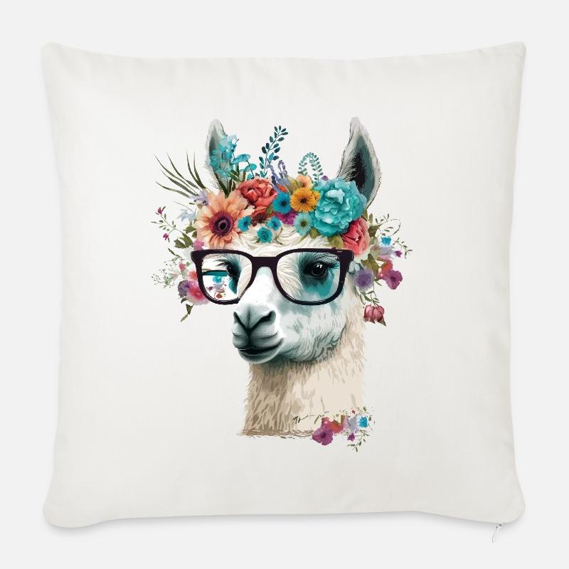 Cooles Lama - Sofakissenbezug 45 x 45 cm - Naturweiß 