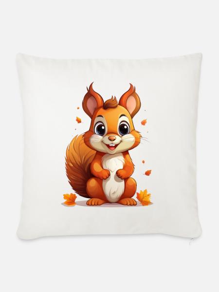 Eichhörnchen im Herbst - Sofakissenbezug 45 x 45 cm - Naturweiß 