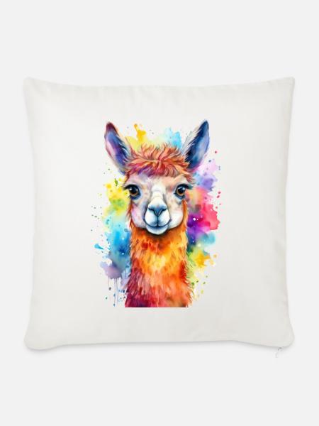 Lama oder Alpaka Aquarell Illustration - Sofakissenbezug 45 x 45 cm - Naturweiß