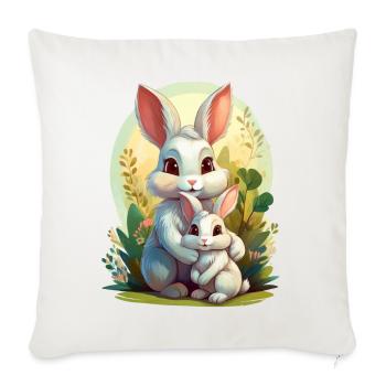 Mama Hase umarmt ihr Kind - Sofakissenbezug 45 x 45 cm - Naturweiß  - Vorne
