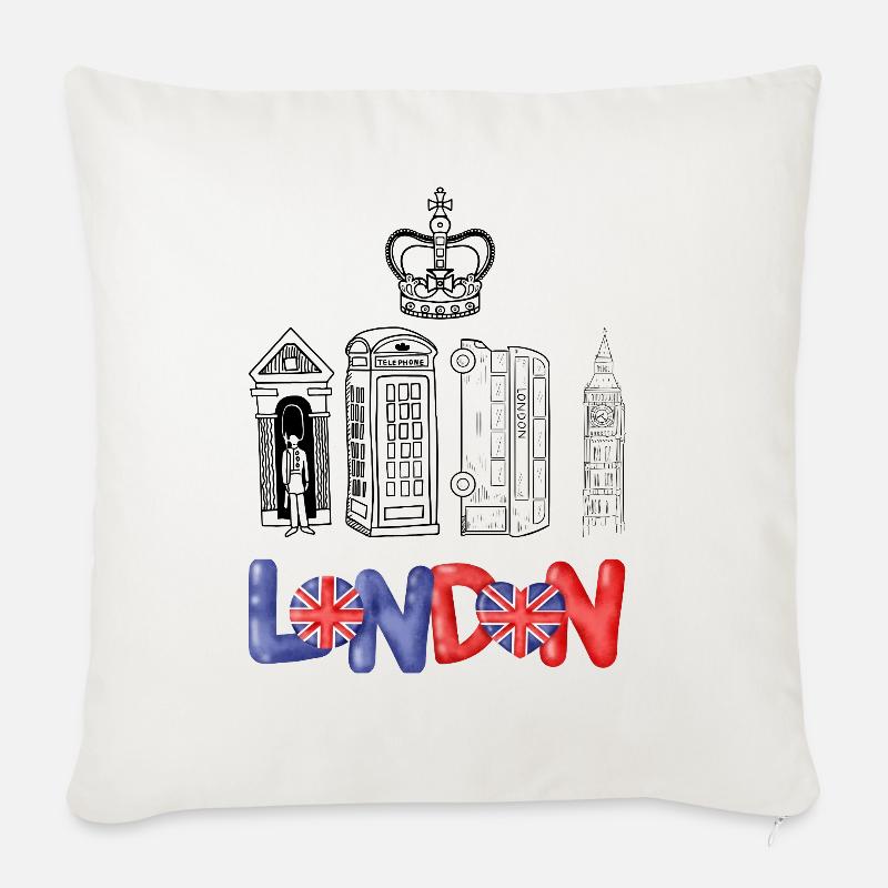 London-Flaggen-Design mit Herzmotiv - Sofakissenbezug 45 x 45 cm - Naturweiß 