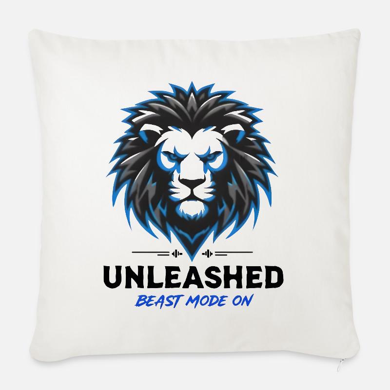 Blue Neon Lion Crest Unleashed - Sofa pillowcase 17,3'' x 17,3'' (45 x 45 cm) - natural white