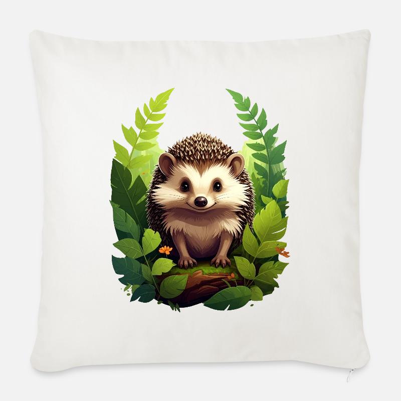 Hérisson dans la forêt - Housse de coussin décorative 45 x 45 cm - blanc nature