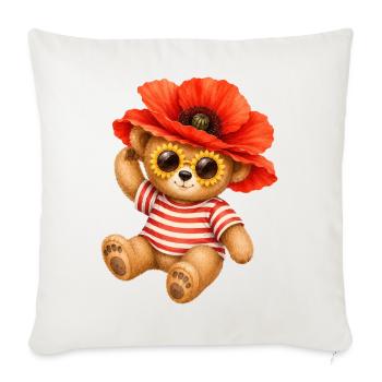 Cute Teddy Bear with Poppy Hat & Floral Glasses - Sofa pillowcase 17,3'' x 17,3'' (45 x 45 cm) - natural white - Front