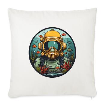 Taucherhelm mit Fischen auf dem Meeresgrund - Sofakissenbezug 45 x 45 cm - Naturweiß  - Vorne