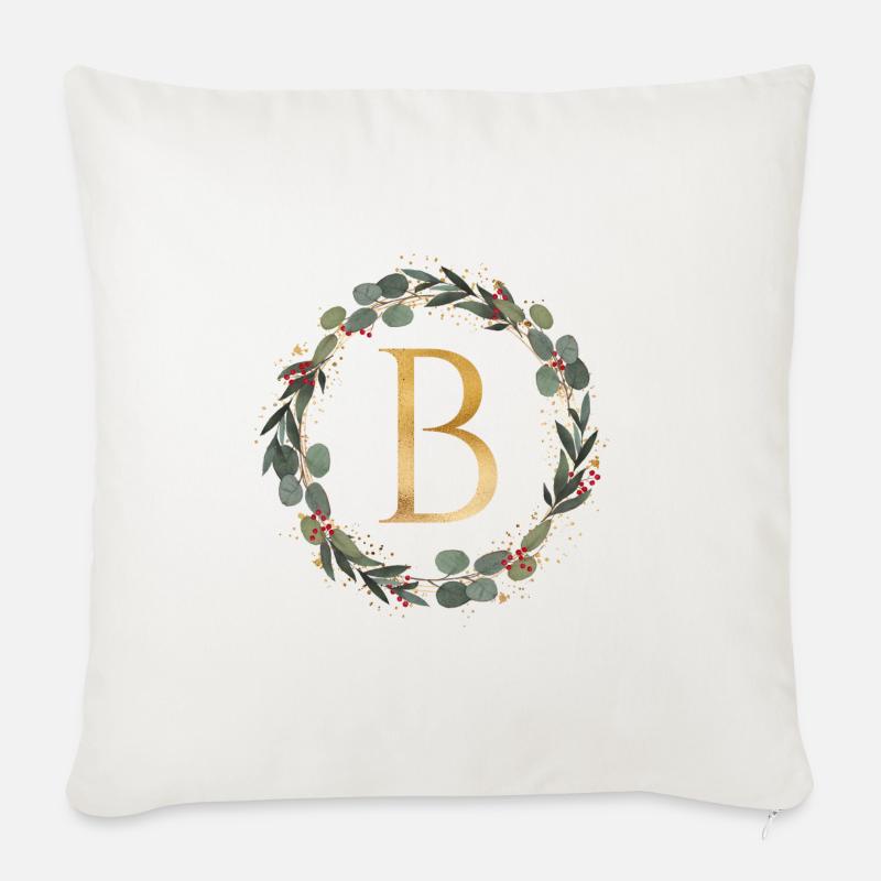 Couronne Monogram B personnalisable - Housse de coussin décorative 45 x 45 cm - blanc nature