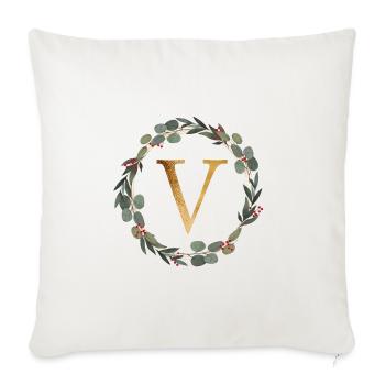 Personalisierbar Monogramm V Kranz - Sofakissenbezug 45 x 45 cm - Naturweiß  - Vorne