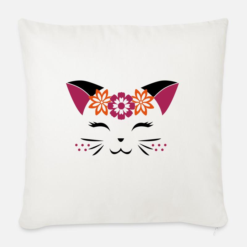 visage de chat - Housse de coussin décorative 45 x 45 cm - blanc nature