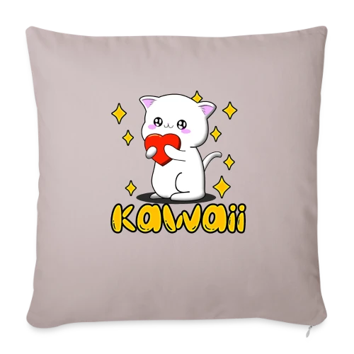 Chat Kawaii Cœur Scintillant - Housse de coussin décorative 45 x 45 cm