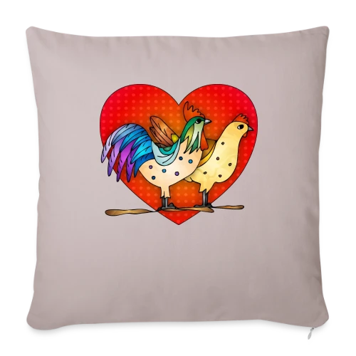 Duo Coq et Poule Champêtre - Housse de coussin décorative 45 x 45 cm