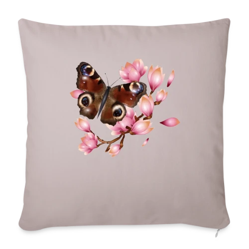 Papillon Paon et Magnolia Rose : Élégance Naturelle - Housse de coussin décorative 45 x 45 cm