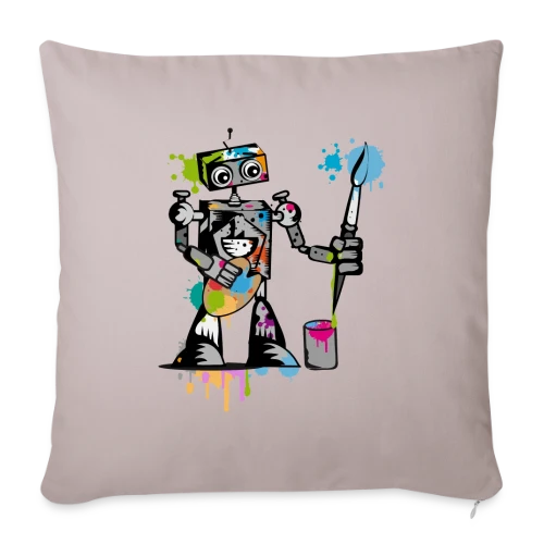 Le Robot Artiste au Pinceau - Housse de coussin décorative 45 x 45 cm