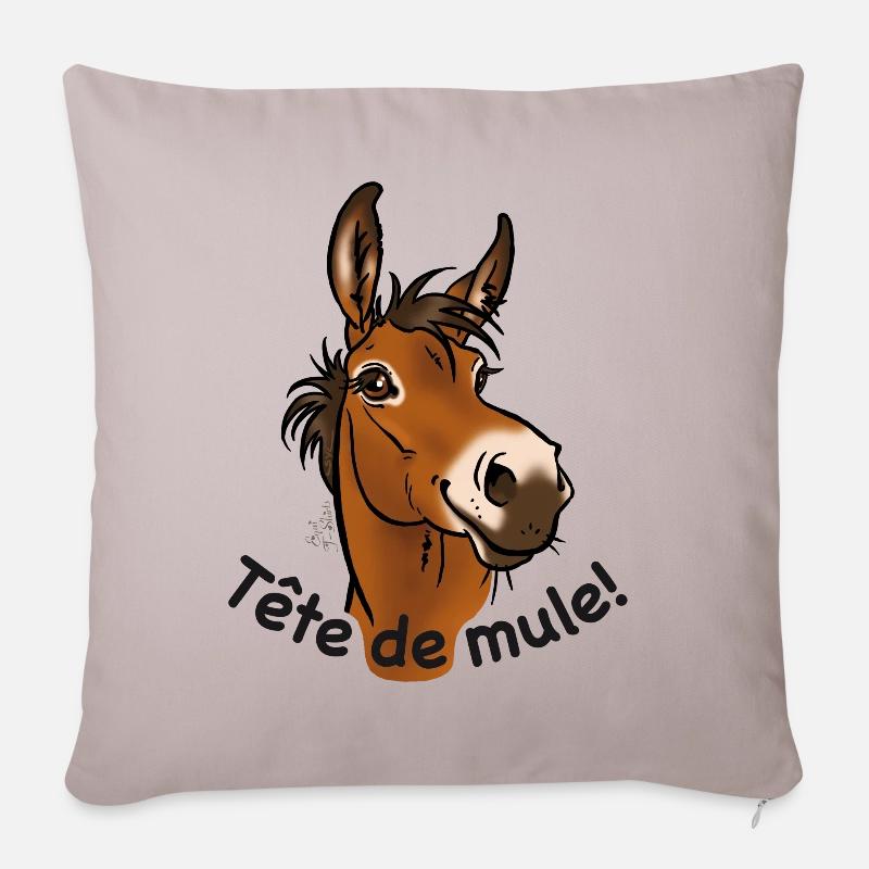Mule, Tête de mule! (texte noir) - Housse de coussin décorative 45 x 45 cm - taupe clair