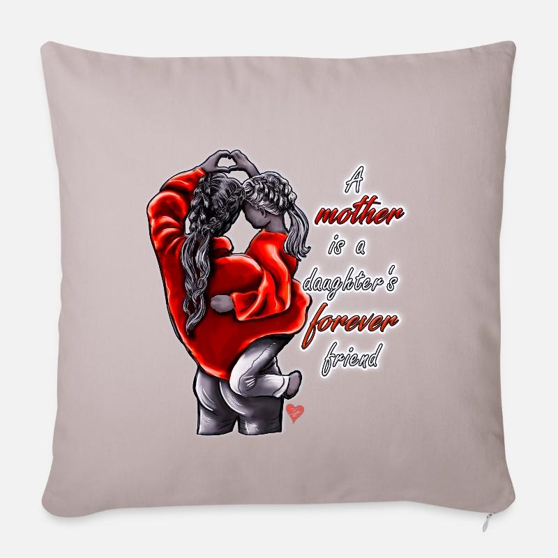 Mutter Tochter Spruch mit Illustration - Sofakissenbezug 45 x 45 cm - helles Taupe