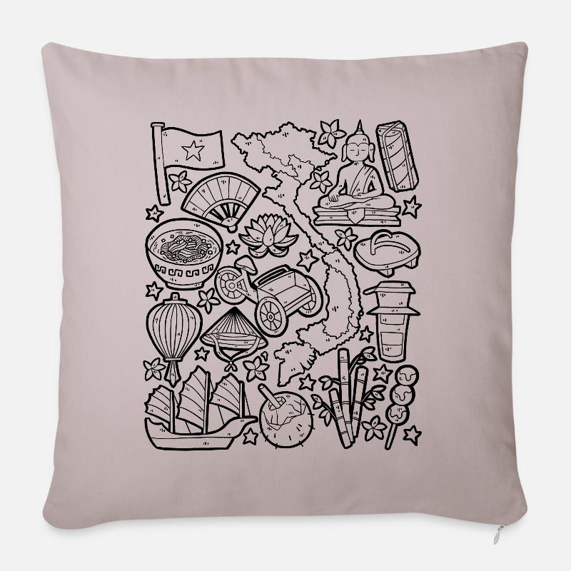 Vietnam Doodles Asien Hanoi Saigon Pho Banh Mi - Sofakissenbezug 45 x 45 cm - helles Taupe