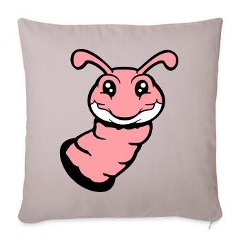 Caterpillar peeks out of hole smiles sweet worm comic fun - Sofa pillowcase 17,3'' x 17,3'' (45 x 45 cm) - light taupe - Front