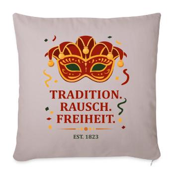 Tradition. Rausch. Freiheit. – Karnevalsmaske - Sofakissenbezug 45 x 45 cm - helles Taupe - Vorne