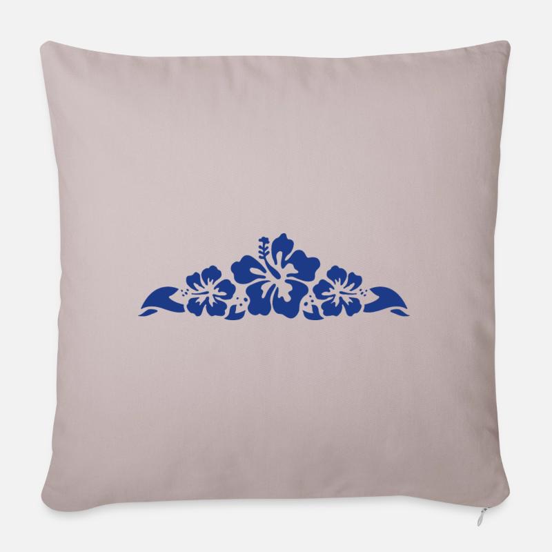 Hibiscus and Leaves - Blue - Sofakissenbezug 45 x 45 cm - helles Taupe