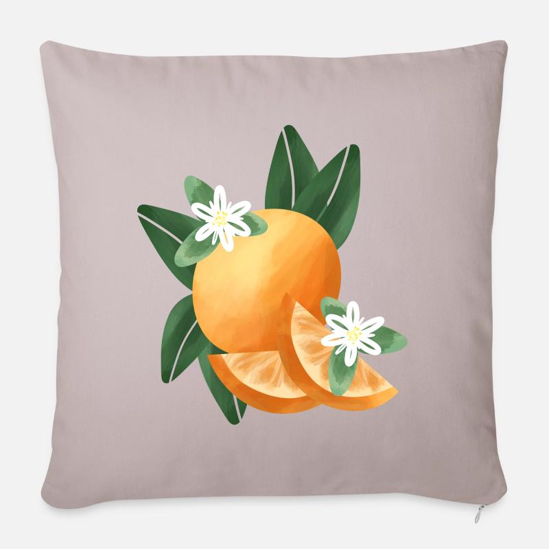 Design d’été orange avec fleurs et feuilles d’oranger - Housse de coussin décorative 45 x 45 cm - taupe clair