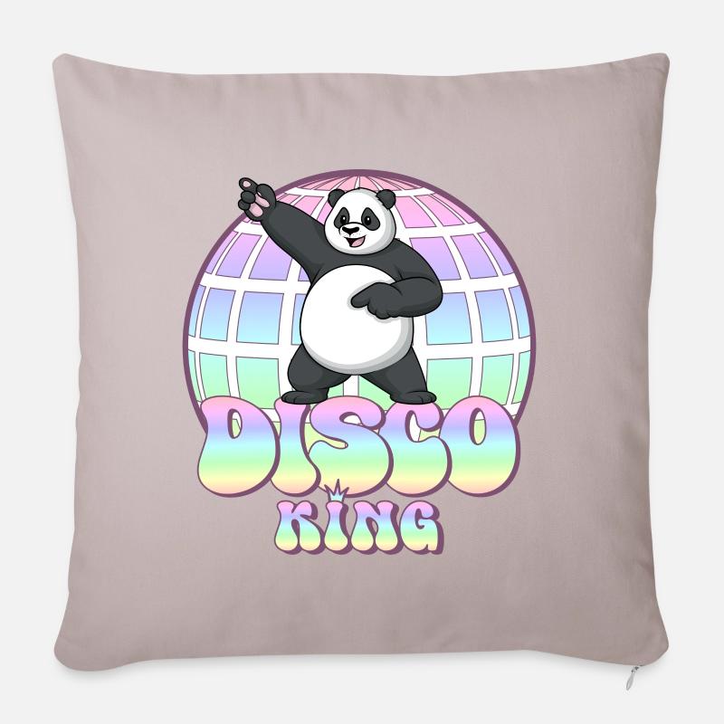 Discoking Panda 70er Jahre Discokugel Disco King - Sofakissenbezug 45 x 45 cm - helles Taupe