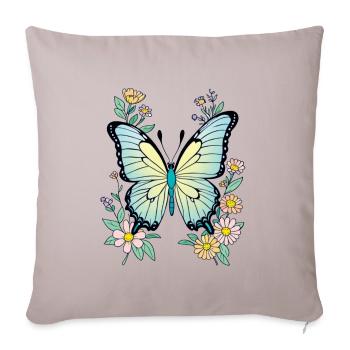 Vintage Schmetterling im Pastell-Blumenmeer - Sofakissenbezug 45 x 45 cm - helles Taupe - Vorne