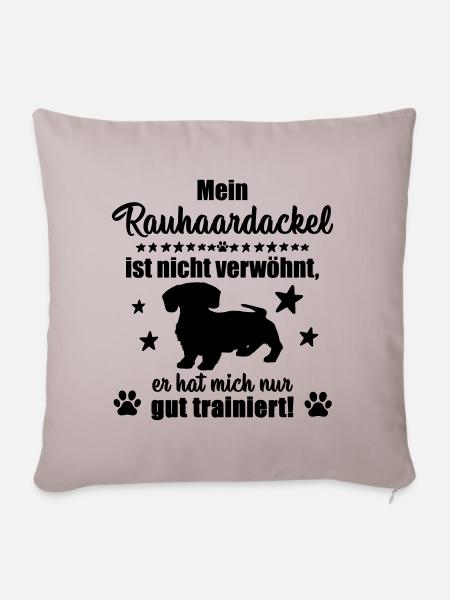 Rauhhaardackel - witziges Statement! - Sofakissenbezug 45 x 45 cm - helles Taupe