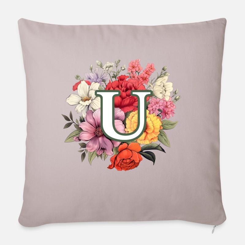 U Monogram Bouquet - Sofa pillowcase 17,3'' x 17,3'' (45 x 45 cm) - light taupe