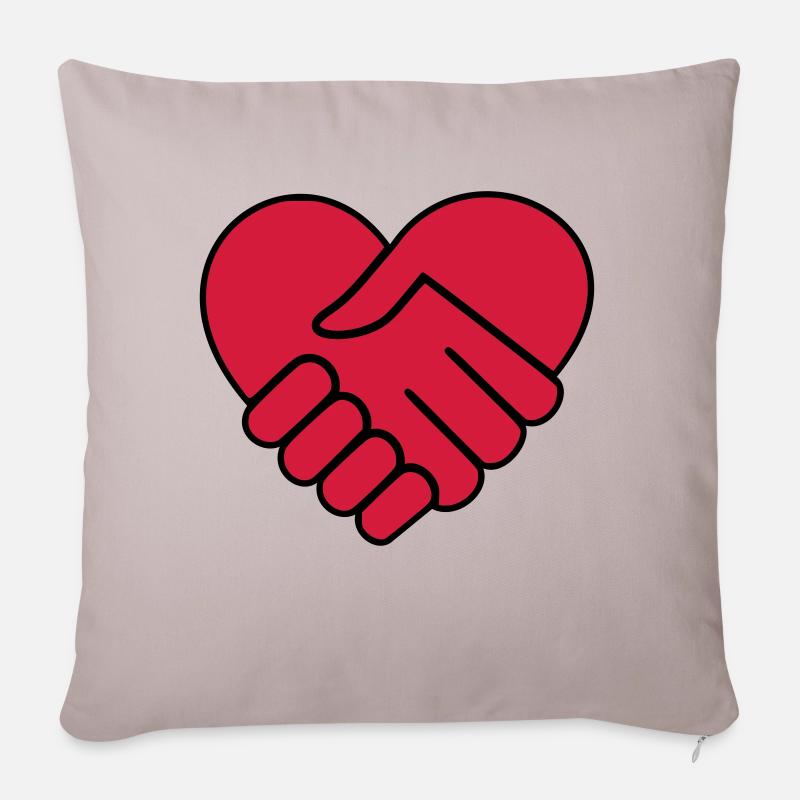 Hand in Hand Herz rot - Sofakissenbezug 45 x 45 cm - helles Taupe