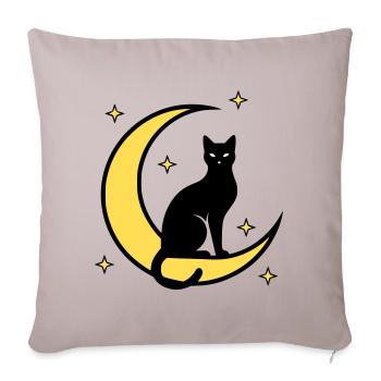 Chat Lune Étoiles Sorcellerie - Housse de coussin décorative 45 x 45 cm - taupe clair - Devant