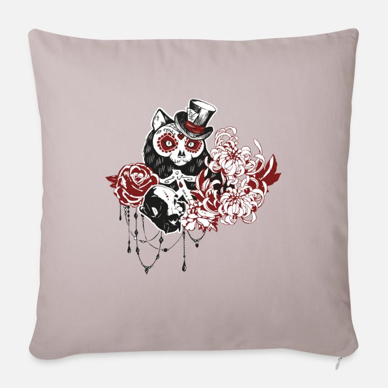 skull cat - Housse de coussin décorative 45 x 45 cm - taupe clair