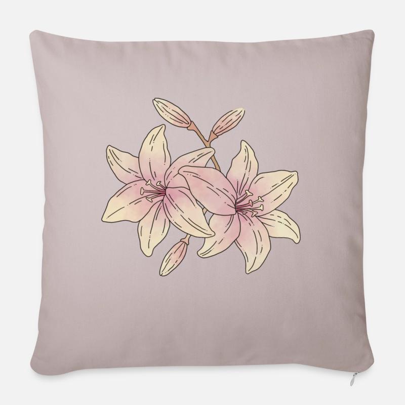 Lilien Blumen - Sofakissenbezug 45 x 45 cm - helles Taupe