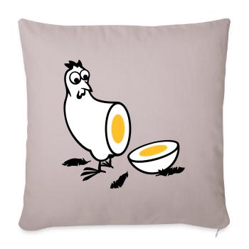 Huhn oder Ei - Sofakissenbezug 45 x 45 cm - helles Taupe - Vorne