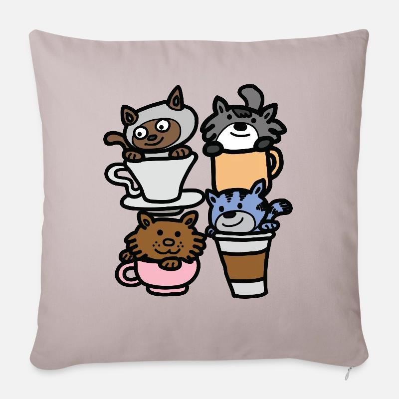 Katzen Tassen - Sofakissenbezug 45 x 45 cm - helles Taupe