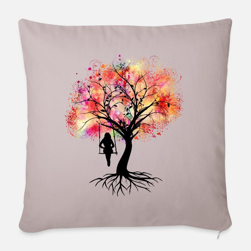 Bunter Baum - Sofakissenbezug 45 x 45 cm - helles Taupe