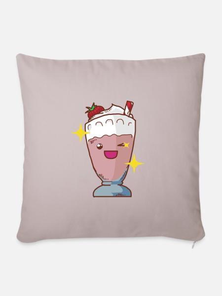 Milchshake Erdbeershake Erdbeermilchshake Shake - Sofakissenbezug 45 x 45 cm - helles Taupe
