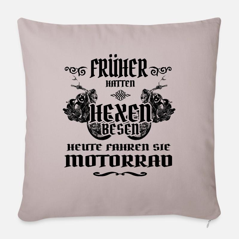 Früher hatten Hexen Besen, heute Motorrad - Sofakissenbezug 45 x 45 cm - helles Taupe
