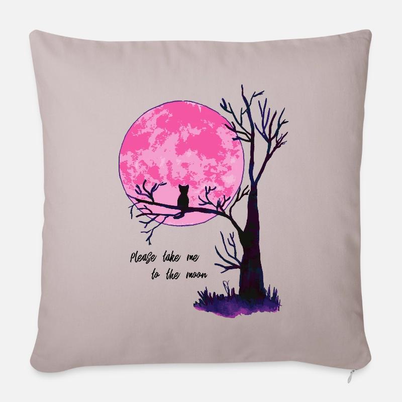 Take Me To The Moon Katze Mond Spruch Pink Lila - Sofakissenbezug 45 x 45 cm - helles Taupe