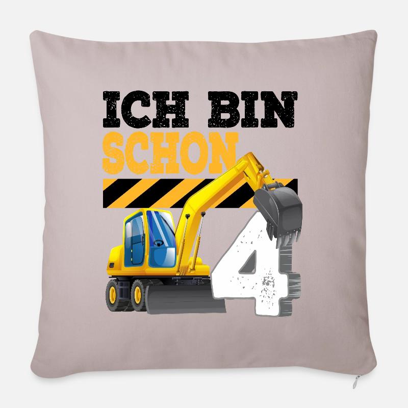 4. Geburtstag Bagger - Sofakissenbezug 45 x 45 cm - helles Taupe