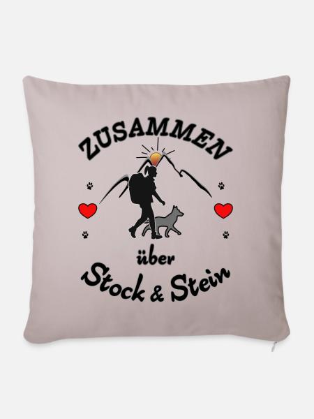 Frauchen Hund Wandern Gassi - Sofakissenbezug 45 x 45 cm - helles Taupe