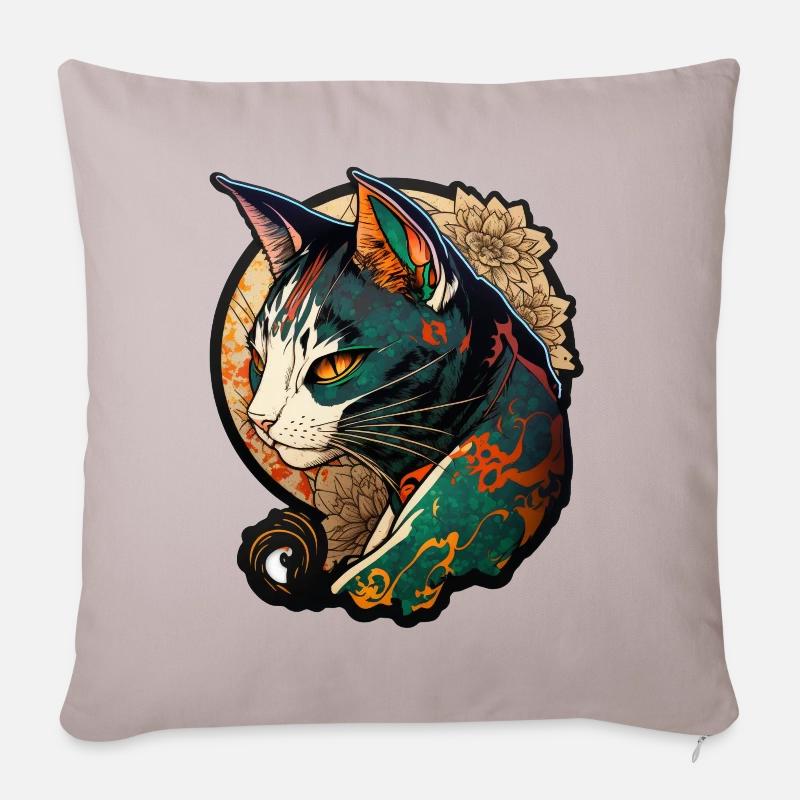 Chat coloré dans le style de bande dessinée chinoise - Housse de coussin décorative 45 x 45 cm - taupe clair
