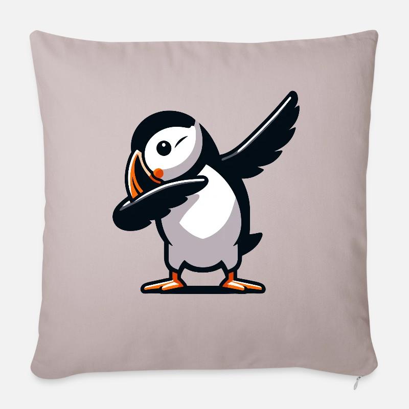 Macareux, Dabbing, Oiseau - Housse de coussin décorative 45 x 45 cm - taupe clair