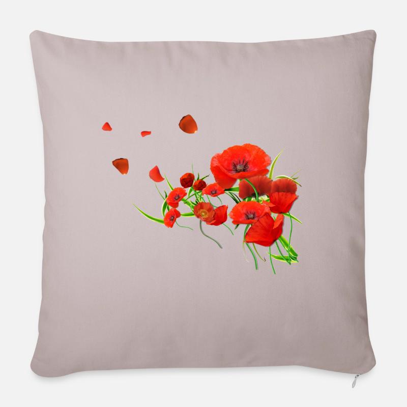 Coquelicots - Housse de coussin décorative 45 x 45 cm - taupe clair