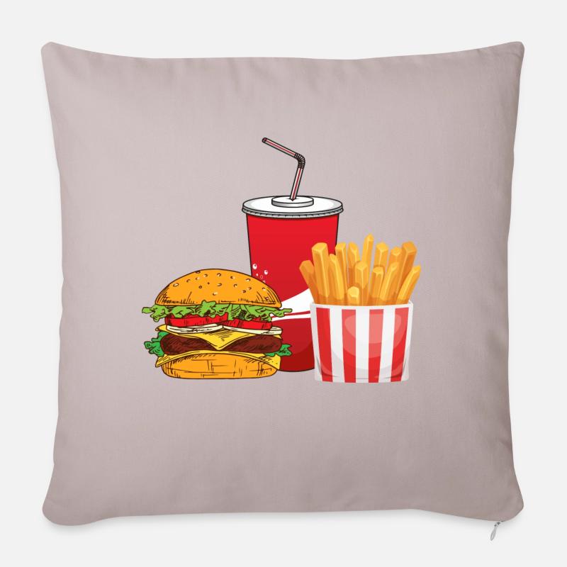 Burger, Soda, Pommes. - Sofakissenbezug 45 x 45 cm - helles Taupe