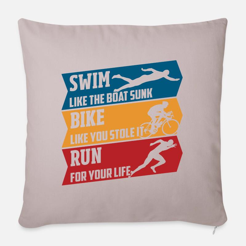Natation - vélo - course - Housse de coussin décorative 45 x 45 cm - taupe clair