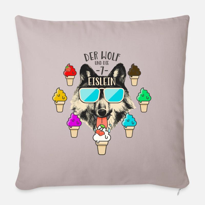 Le loup et les 7 glaces - Housse de coussin décorative 45 x 45 cm - taupe clair